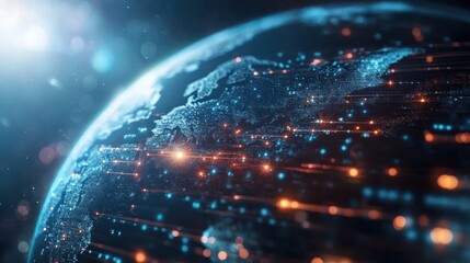 Poster - A digital depiction of Earth with glowing data streams, symbolizing technology and connectivity.