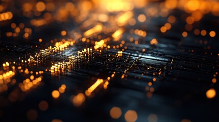Poster - Abstract digital landscape with glowing particles, representing data and technology.