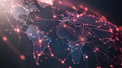 Poster - A digital representation of a connected world with network lines and nodes.