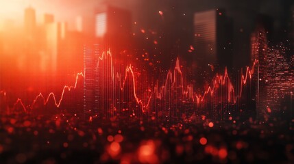Poster - Abstract visualization of data trends against a city skyline background.