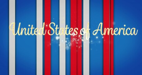 Wall Mural - Animation of sparkling united states of america text over red, white and blue stripes