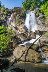 Trout jump, saut de la truite, waterfall  near the city of Burlats. Occitanie, France.