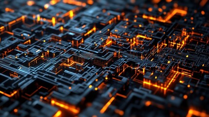 Poster - A digital abstract representation of interconnected circuits with glowing elements.