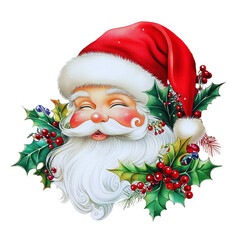 Wall Mural - Festive Santa Claus with Holly and Berries Design