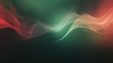 Poster - A modern minimalist abstract background in green and red with soft shadow effects and faint smoke, creating a sleek, atmospheric design with subtle depth.