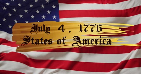 Wall Mural - Animation of american independence date text over waving american flag