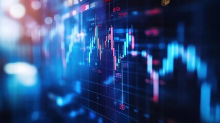 Poster - A digital stock market chart showing fluctuating prices and trading activity.
