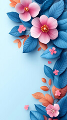 Wall Mural - vibrant 3D floral background with blooming spring flowers and delicate leaves, symbolizing growth, renewal, and nature's beauty. Luxurious textures create a rich, dynamic feel, perfect for seasonal th