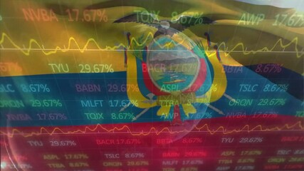 Poster - Animation of financial data processing over flag of ecuador