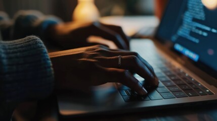 Poster - Close-up of Hands Typing on Laptop
