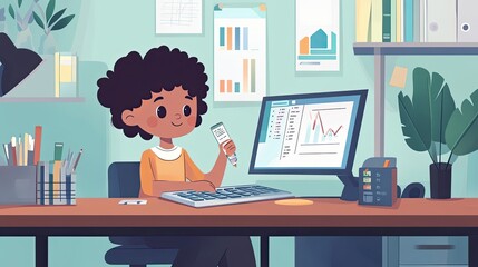 Poster - Young Person Analyzing Charts and Graphs at a Desk