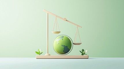 Poster - Justice scales balanced with a globe, global equality, flat design illustration
