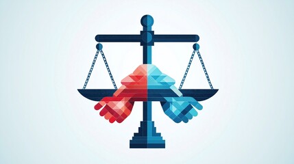 Poster - Scales of justice with intertwined hands, unity in morality, flat design illustration