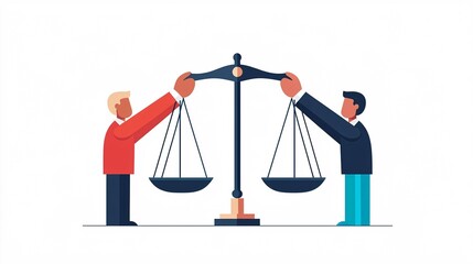Poster - Scales of justice with intertwined hands, unity in morality, flat design illustration