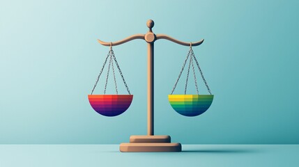 Poster - Justice scales with a rainbow, representing equality and diversity, flat design illustration