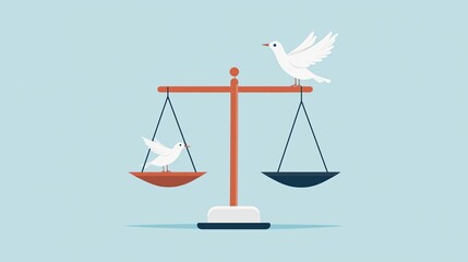 Poster - Balanced scales with a dove, peace and justice, flat design illustration
