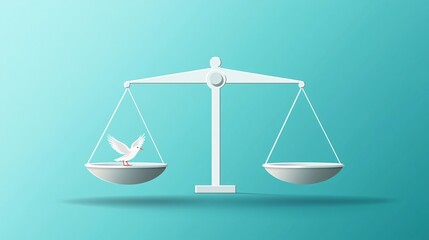 Poster - Balanced scales with a dove, peace and justice, flat design illustration