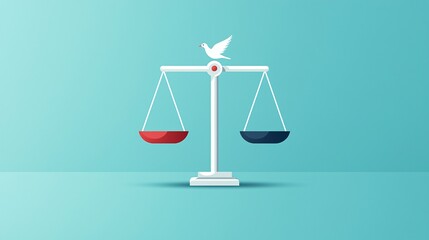Poster - Balanced scales with a dove, peace and justice, flat design illustration