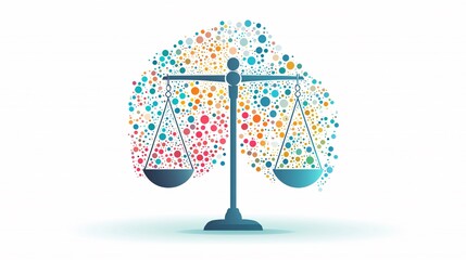 Poster - Justice scales with interconnected circles, unity in diversity, flat design illustration