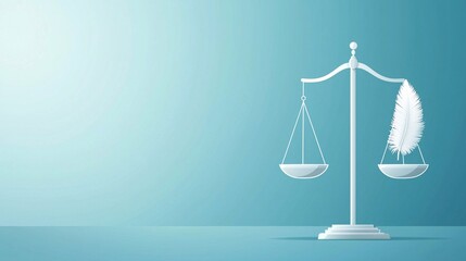 Poster - Scales of justice balanced with a feather, lightness and fairness, flat design illustration