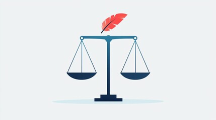 Poster - Scales of justice balanced with a feather, lightness and fairness, flat design illustration