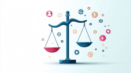 Poster - Balanced scales with gender symbols, gender equality in justice, flat design illustration