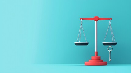 Poster - Justice scales with a key, unlocking equality, flat design illustration