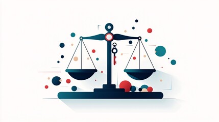 Poster - Justice scales with a key, unlocking equality, flat design illustration