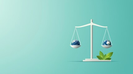 Poster - Justice scales with a balanced earth, global morality, flat design illustration