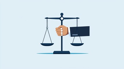 Poster - Balanced scales with a handshake, agreement in justice, flat design illustration