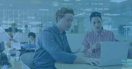Poster - Animation of financial data processing over diverse business people in office