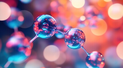 Poster - Abstract representation of molecular structures with vibrant colors and blurred background.