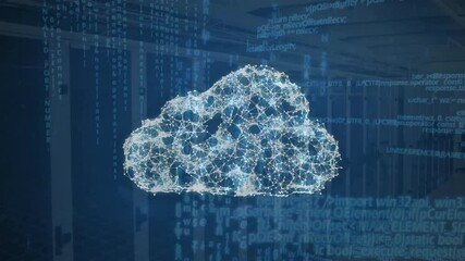 Poster - animation of cloud icon and data processing over computer servers