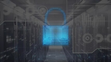 Aufkleber - animation of padlock icon and data processing over computer serves
