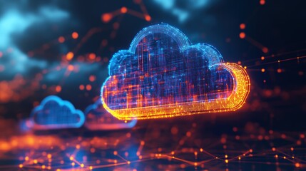 Poster - Digital representation of cloud computing with glowing elements and a network background.