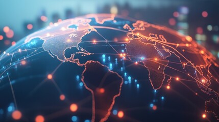 Poster - A digital globe showcasing interconnected networks across continents.