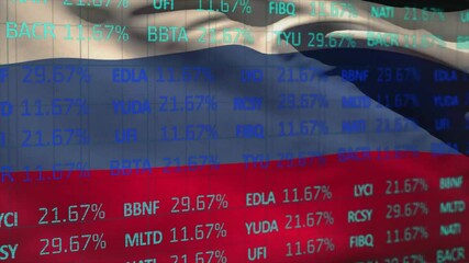 Poster - Animation of financial data processing over flag of russia