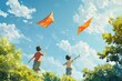 © Ariestia - Two Children Flying Kites in a Sunny Meadow