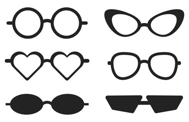 Black silhouette collection clipart sunglasses flat illustration