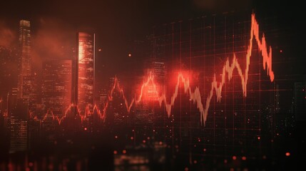 Poster - Abstract visualization of a stock market trend with a city skyline backdrop.