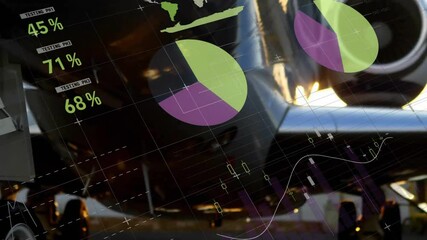 Poster - Animation of financial data processing over airplane