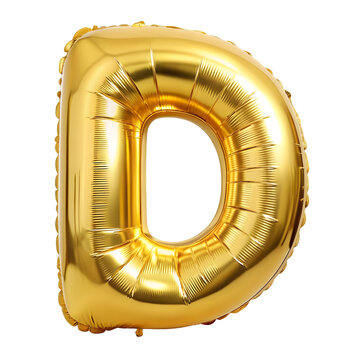 gold foil letter d celebration balloon on white background