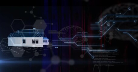 Poster - animation of computer circuit board data processing over house model