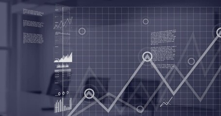 Poster - animation of financial data processing over empty office
