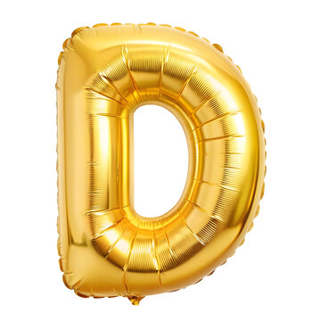 gold foil letter d celebration balloon on white background