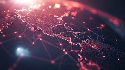 Poster - A digital representation of North America with a network of connections and glowing elements.