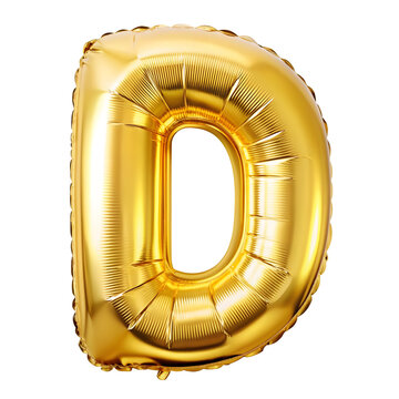 gold foil letter d celebration balloon on white background