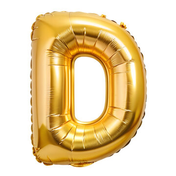 gold foil letter d celebration balloon on white background