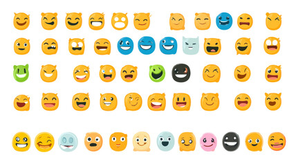 Poster - WhatsApp Emoticons Vector Collection 2023 Complete Set of Diverse Expressive Emoji Faces for Communication and Digital Messaging