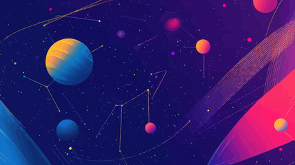 Poster - Abstract Vector Minimalist Starry Sky with Planets and Constellations in Space, Cosmic Design for Business, Technology, and Science Projects